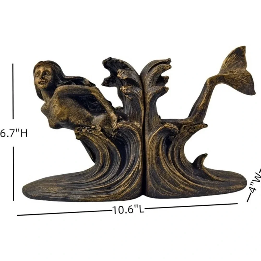 Mermaid Bookends Set Vtg Look  Nautical Decor for Home & Office Shelves NEW